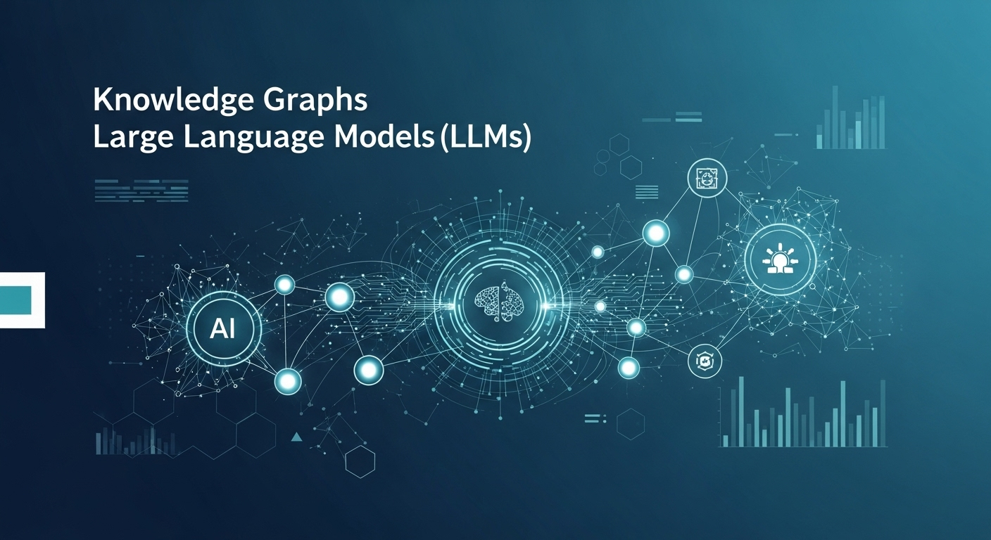 Professional illustration showing knowledge graphs and large language models with interconnected nodes and neural network elements